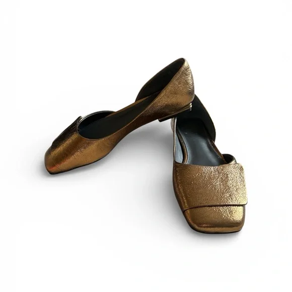 SARTO By Franco Sarto Tracy Leather Metallic Gold Square toe D’orsay Flats - Picture 6 of 8